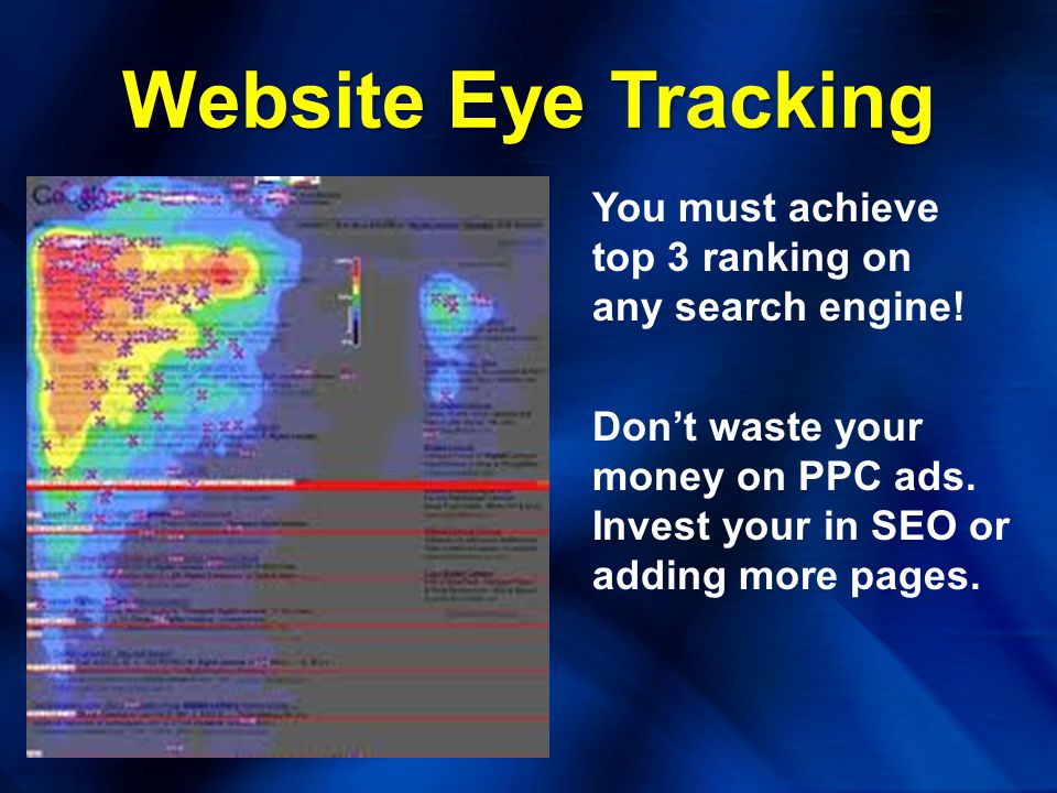 Website Eye Tracking You must achieve top 3 ranking on any search engine.