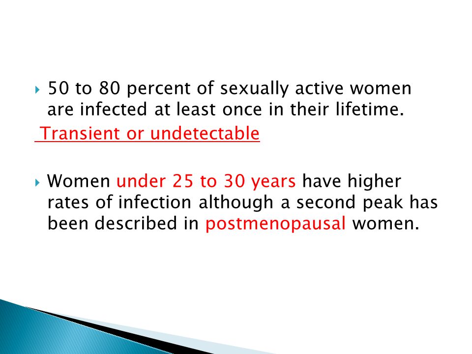  50 to 80 percent of sexually active women are infected at least once in their lifetime.