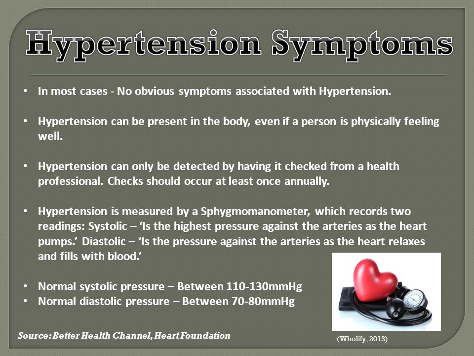 In most cases - No obvious symptoms associated with Hypertension.