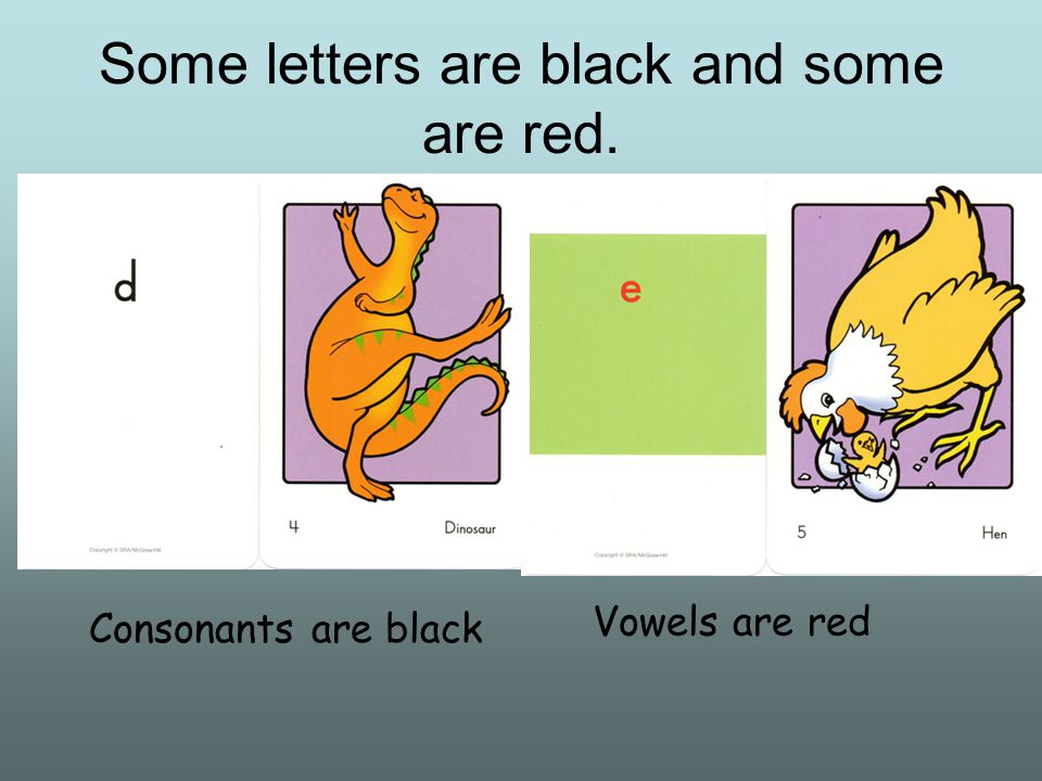 Some letters are black and some are red. Consonants are black Vowels are red