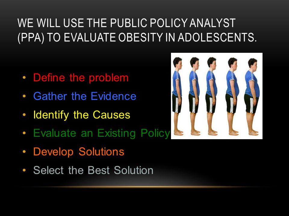 WE WILL USE THE PUBLIC POLICY ANALYST (PPA) TO EVALUATE OBESITY IN ADOLESCENTS.