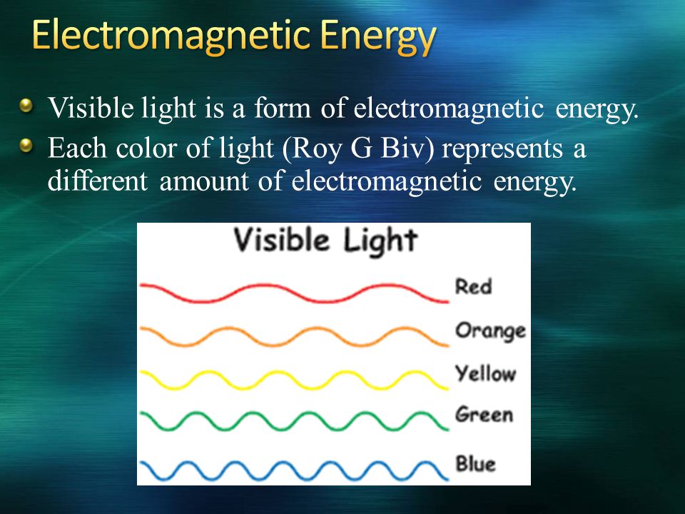 Visible light is a form of electromagnetic energy.
