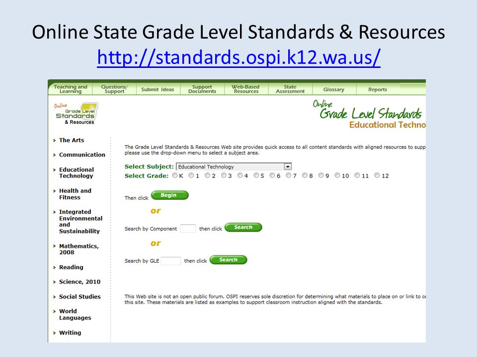 Online State Grade Level Standards & Resources