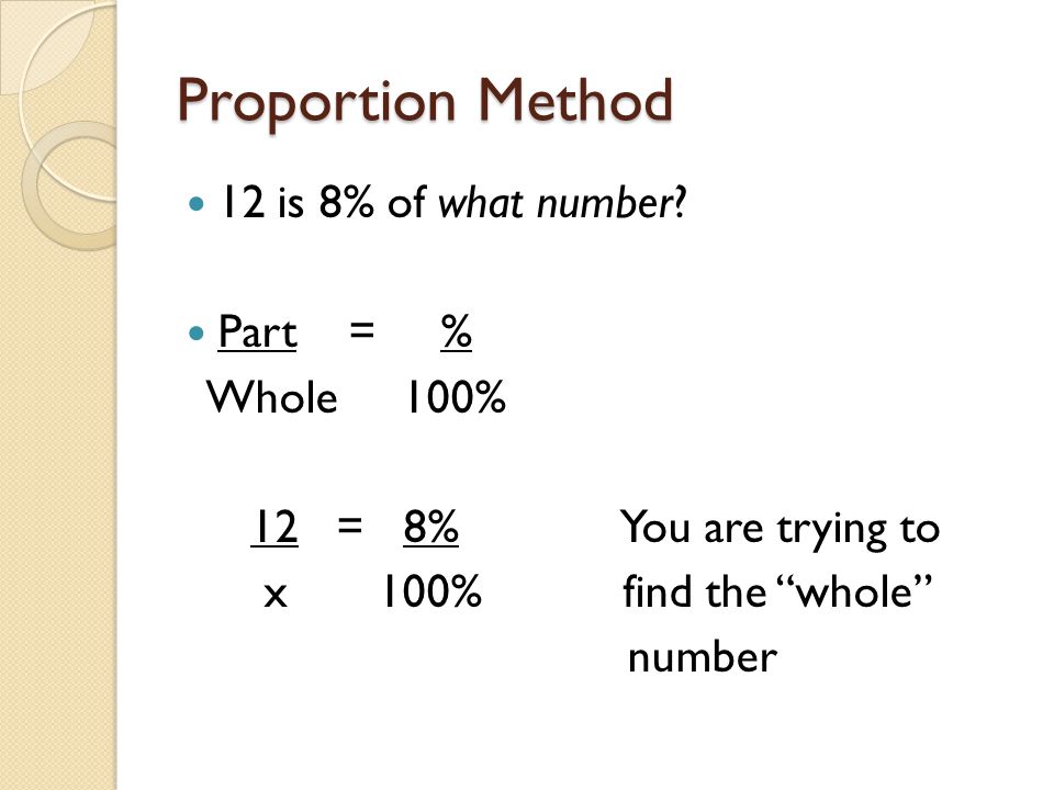 Proportion Method 12 is 8% of what number.