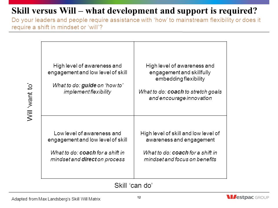 Skill versus Will – what development and support is required.