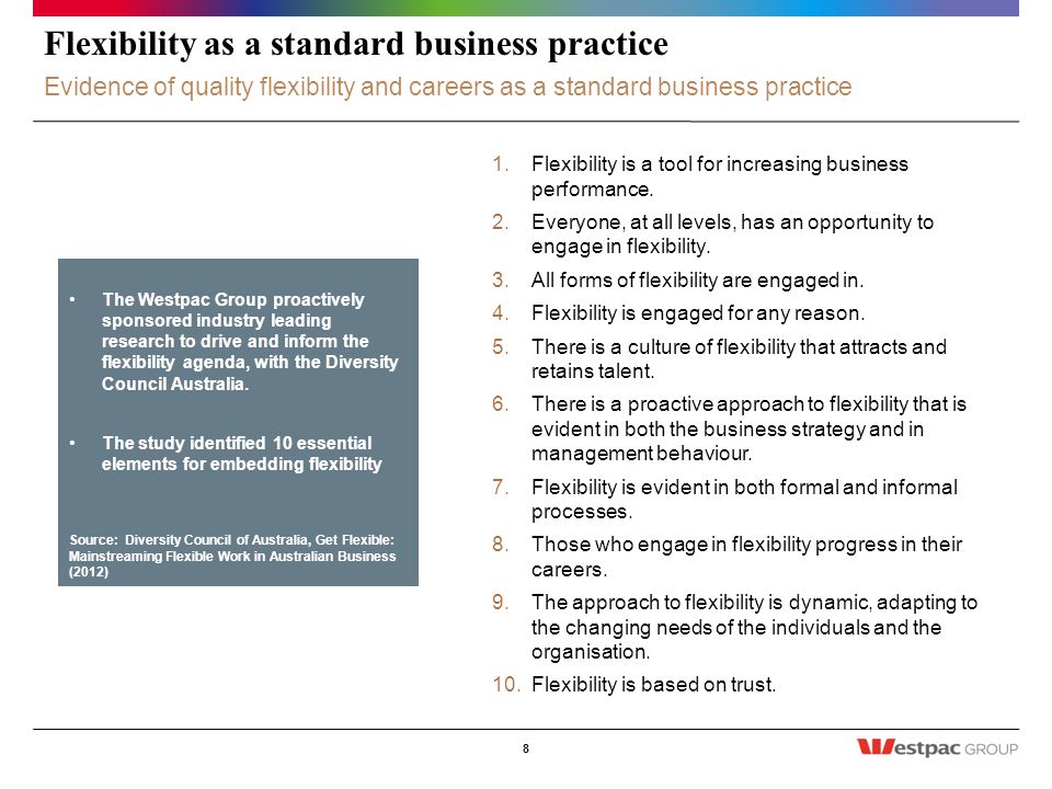 Flexibility as a standard business practice 1.Flexibility is a tool for increasing business performance.