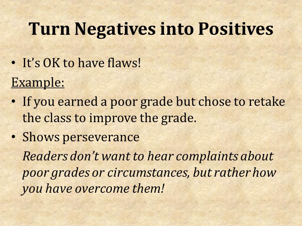 Turn Negatives into Positives It’s OK to have flaws.