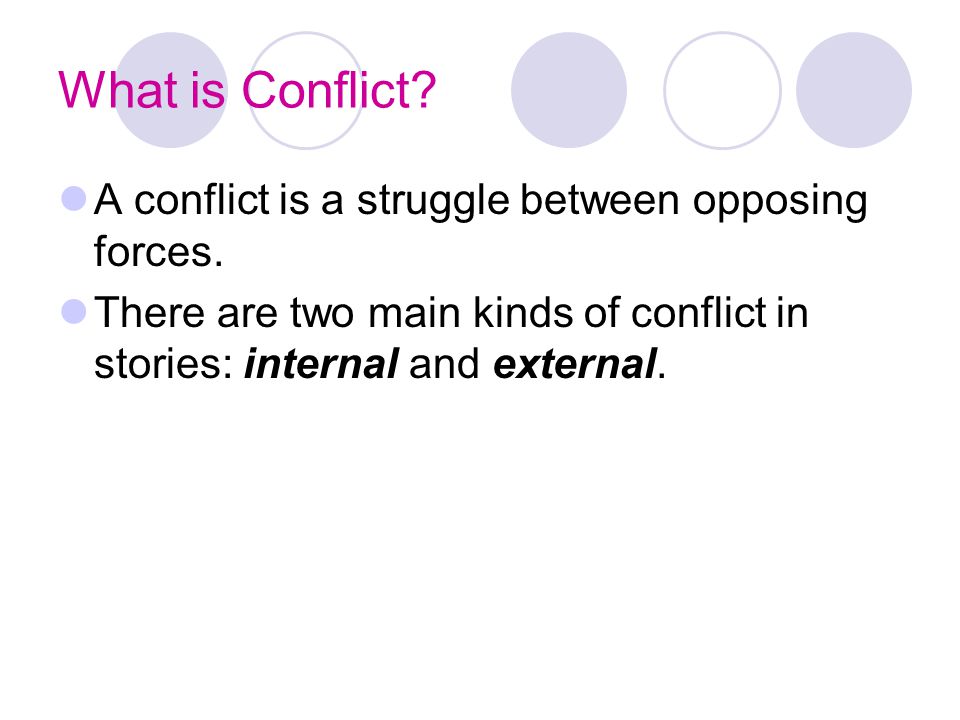 What is Conflict. A conflict is a struggle between opposing forces.