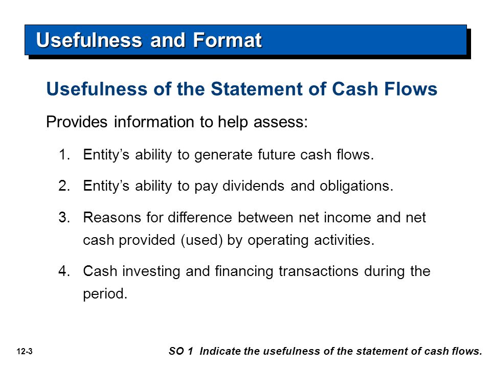 12-3 SO 1 Indicate the usefulness of the statement of cash flows.