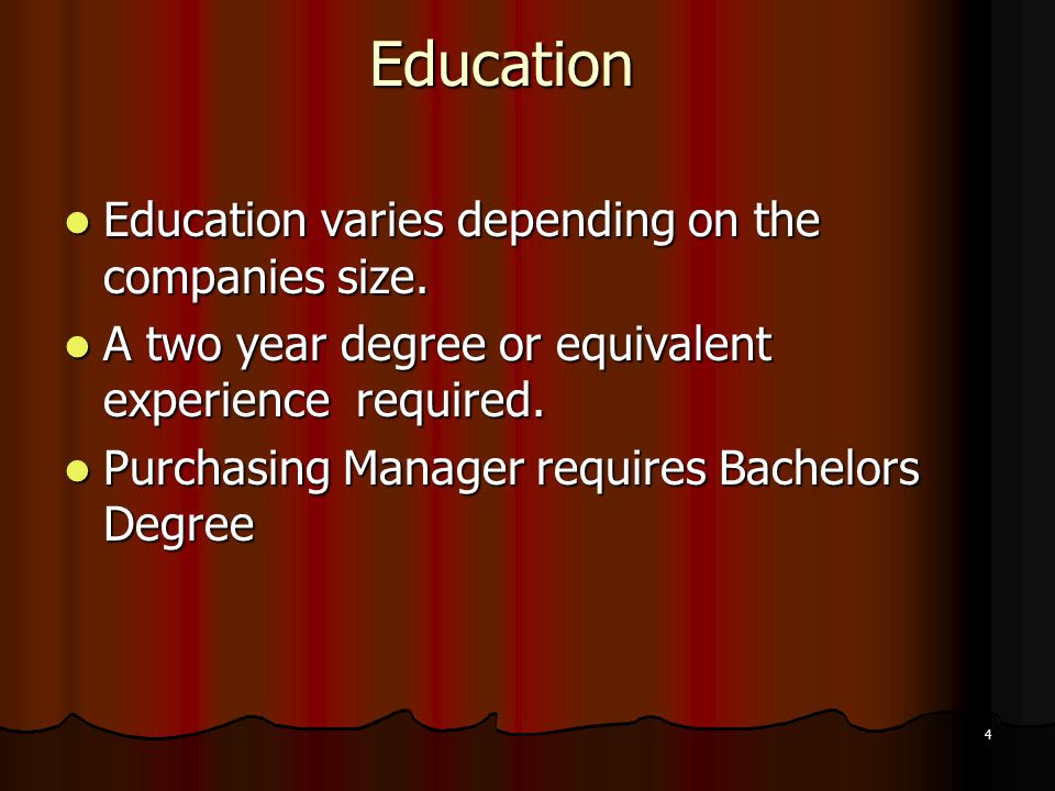 Education Education varies depending on the companies size.