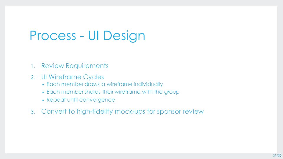 31/30 Process - UI Design 1. Review Requirements 2.