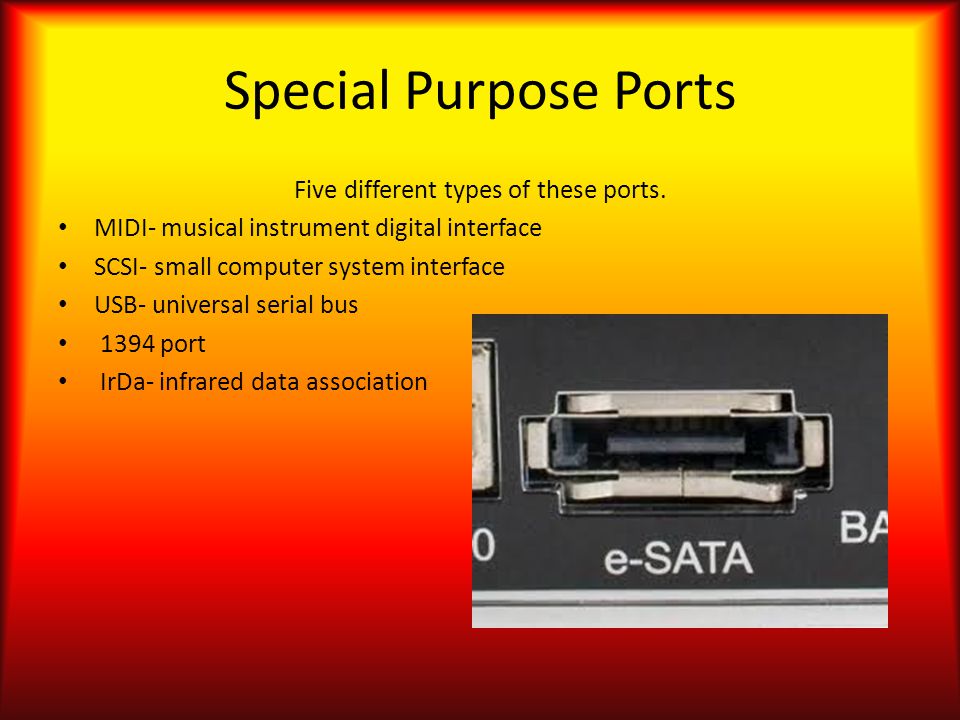 Special Purpose Ports Five different types of these ports.