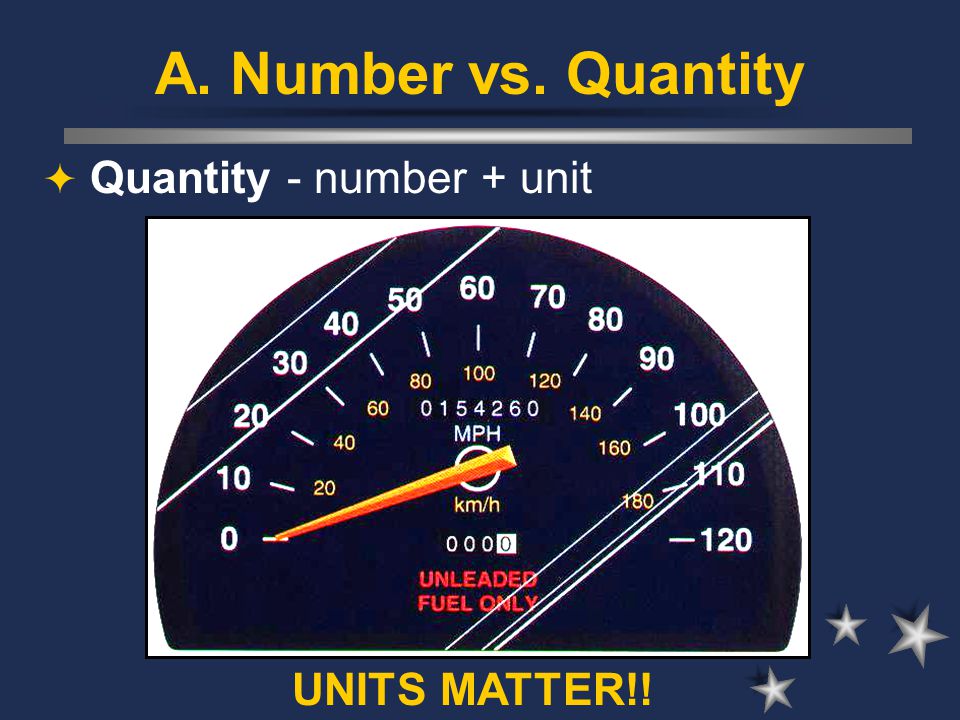 A. Number vs. Quantity  Quantity - number + unit UNITS MATTER!!