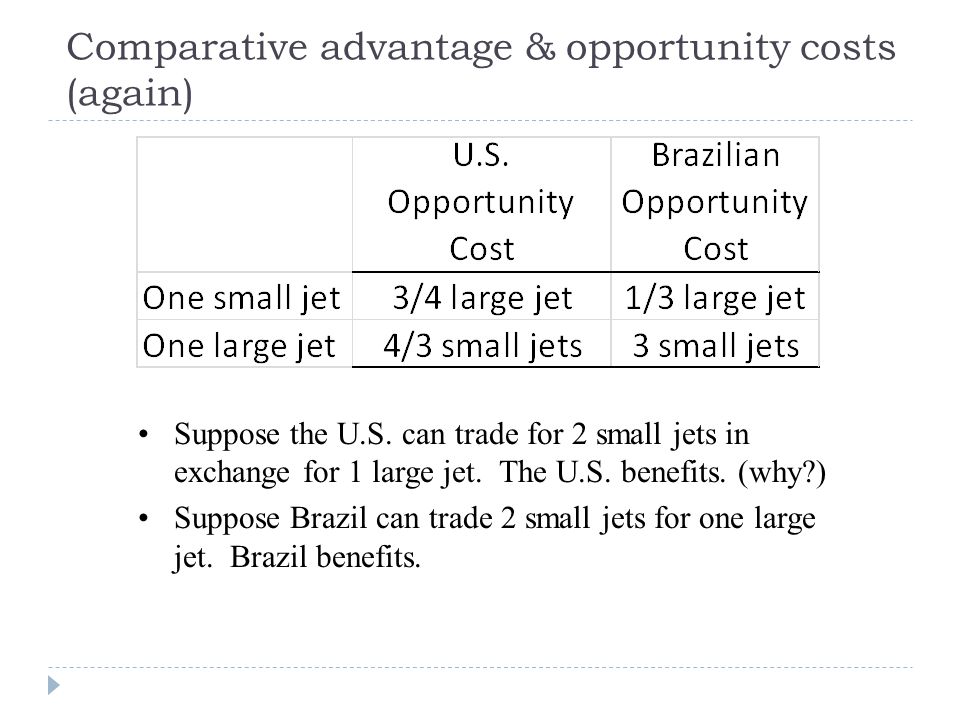 Comparative advantage & opportunity costs (again) Suppose the U.S.