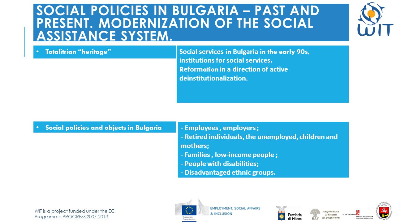 WIT is a project funded under the EC Programme PROGRESS SOCIAL POLICIES IN BULGARIA – PAST AND PRESENT.