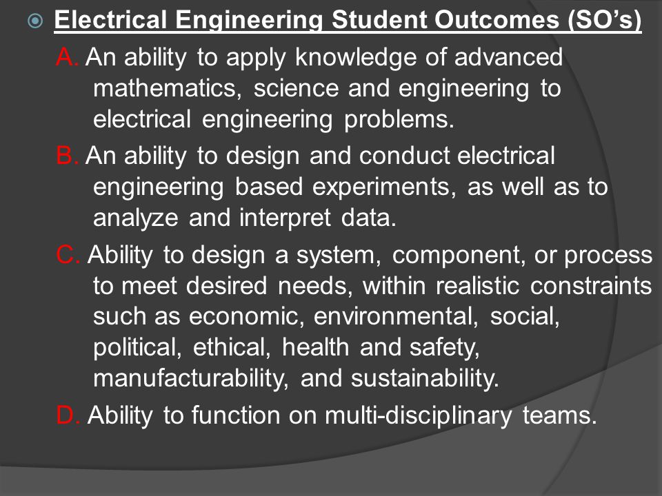  Electrical Engineering Student Outcomes (SO’s) A.