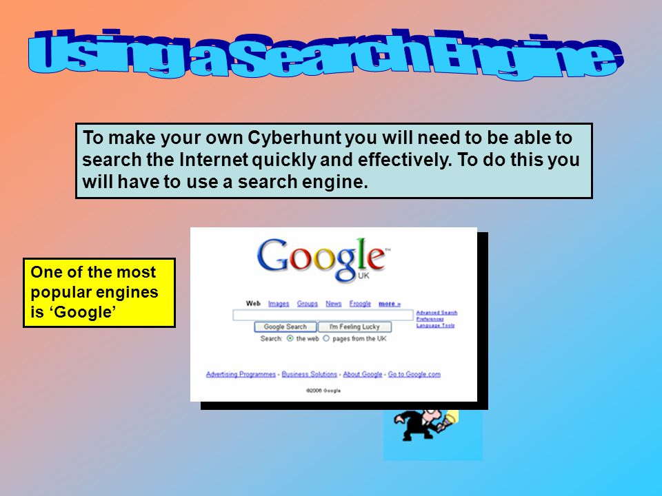To make your own Cyberhunt you will need to be able to search the Internet quickly and effectively.