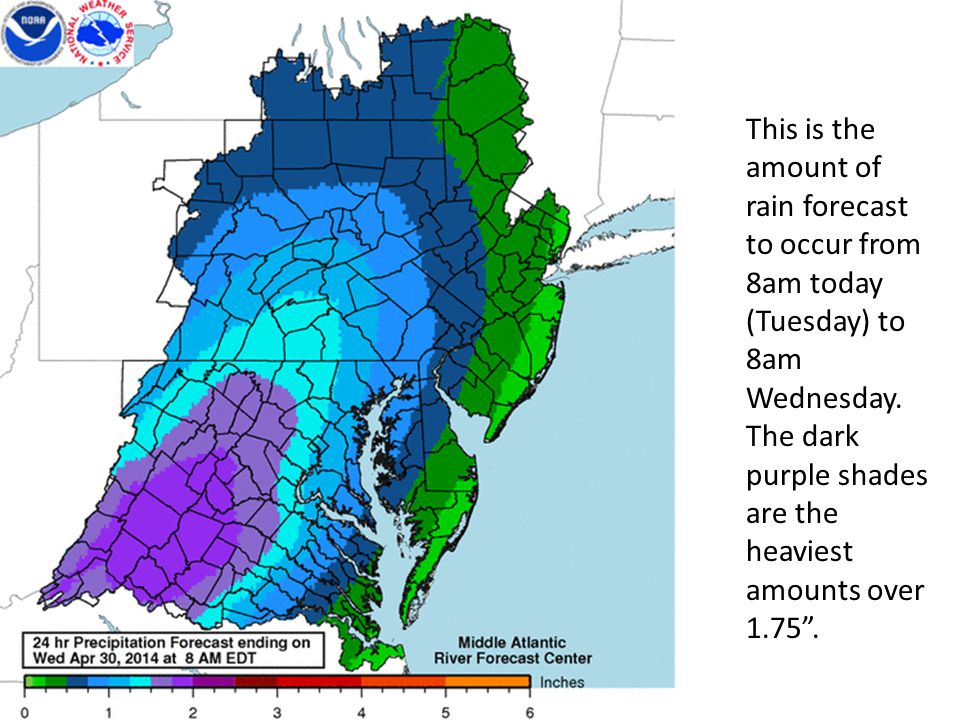 This is the amount of rain forecast to occur from 8am today (Tuesday) to 8am Wednesday.