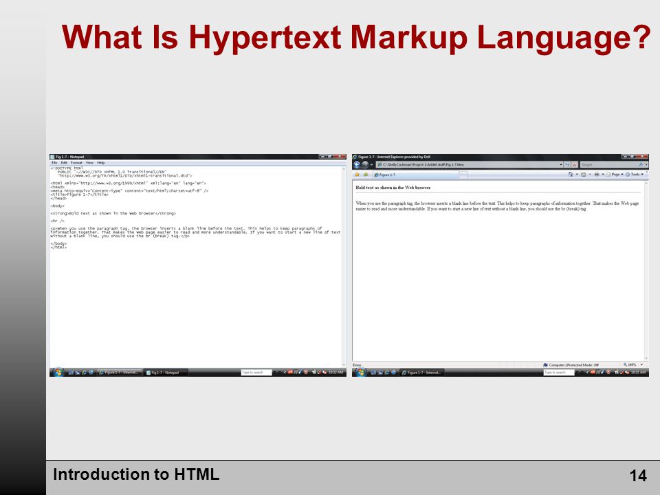 Introduction to HTML 14 What Is Hypertext Markup Language