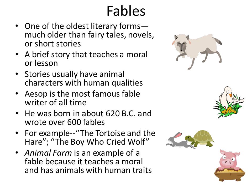 Fairy Tales, Fables, and Animal Farm. Fairy Tales Also known as a fairy  story—written to entertain audience A story of adventure involving  fantastic forces. - ppt download