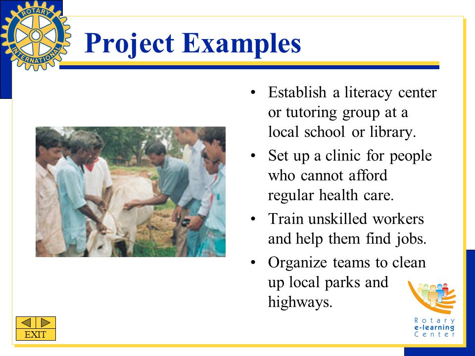 Project Examples Establish a literacy center or tutoring group at a local school or library.
