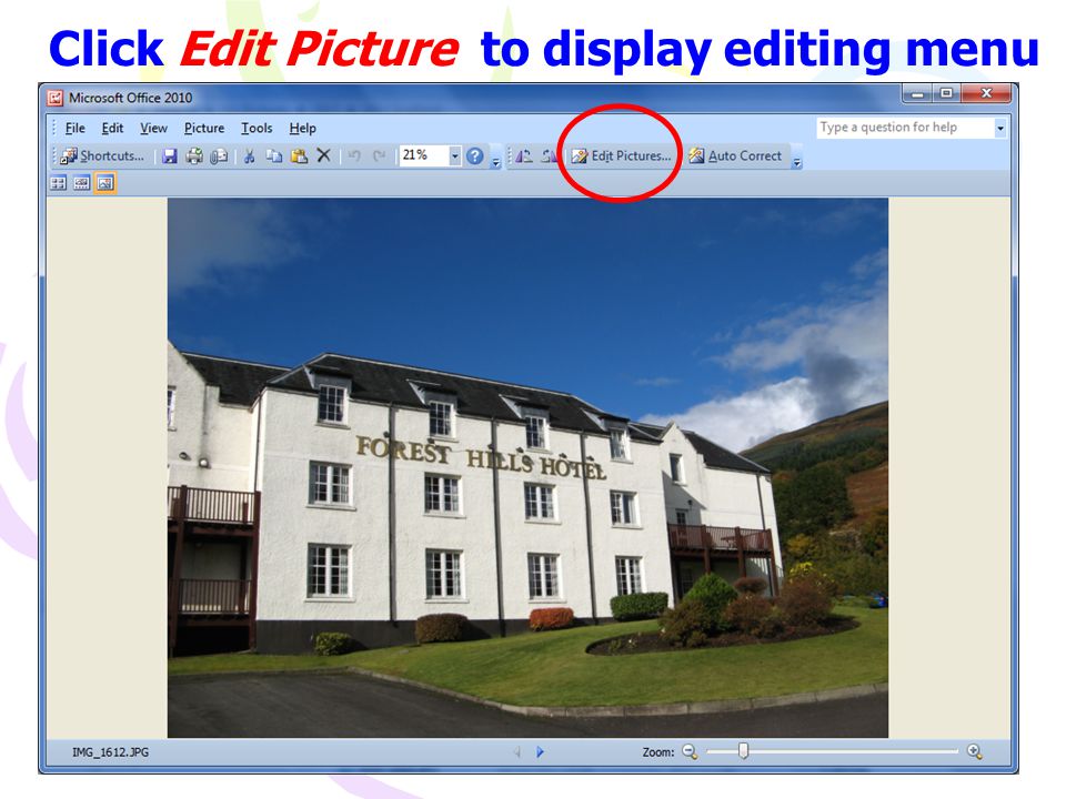Click Edit Picture to display editing menu