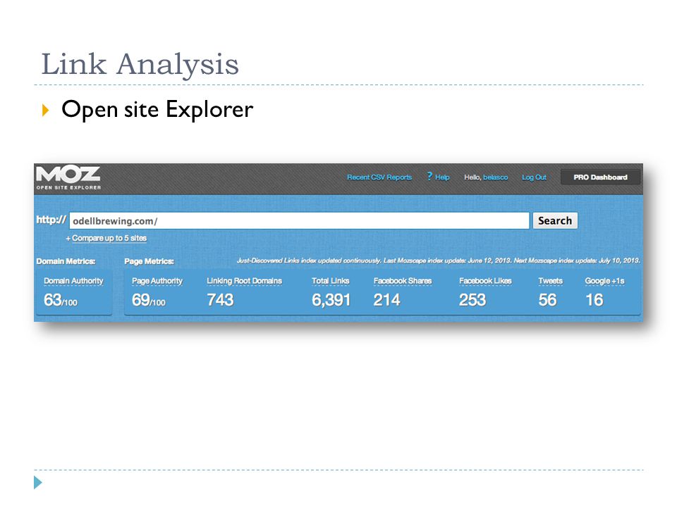 Link Analysis  Open site Explorer