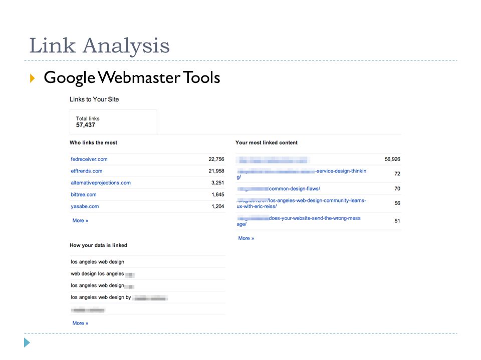 Link Analysis  Google Webmaster Tools