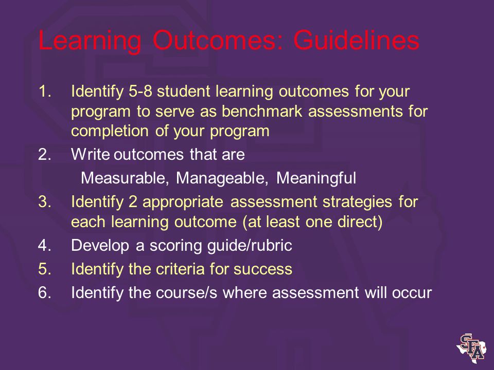 Student Learning Outcomes Common problems with assessment reports reviewed by SACS Using grades, final exam scores or student GPAs as a criteria for success.
