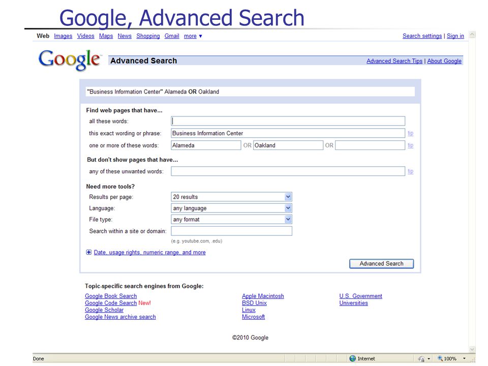 19 Google, Advanced Search