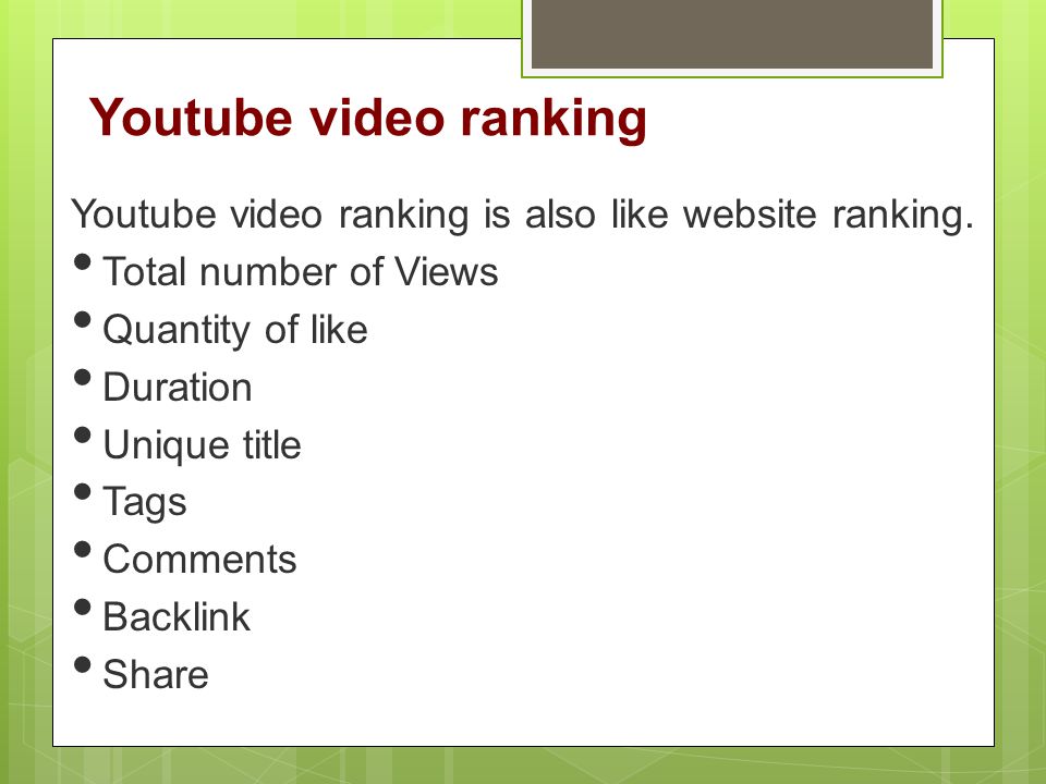 Youtube video ranking Youtube video ranking is also like website ranking.