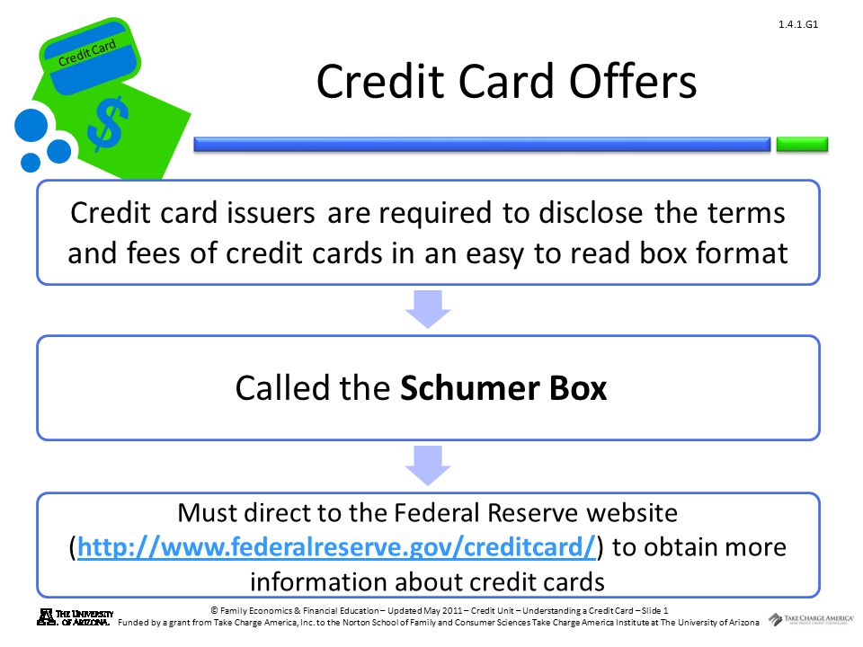 Credit Card © Family Economics & Financial Education – Updated May 2011 – Credit Unit – Understanding a Credit Card – Slide 1 Funded by a grant from Take Charge America, Inc.