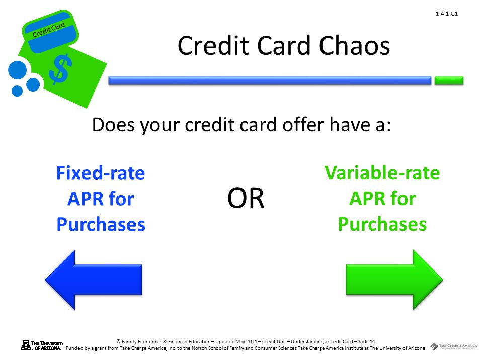 Credit Card © Family Economics & Financial Education – Updated May 2011 – Credit Unit – Understanding a Credit Card – Slide 14 Funded by a grant from Take Charge America, Inc.