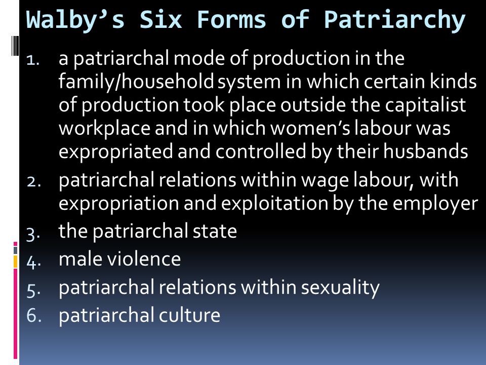 Walby’s Six Forms of Patriarchy 1.