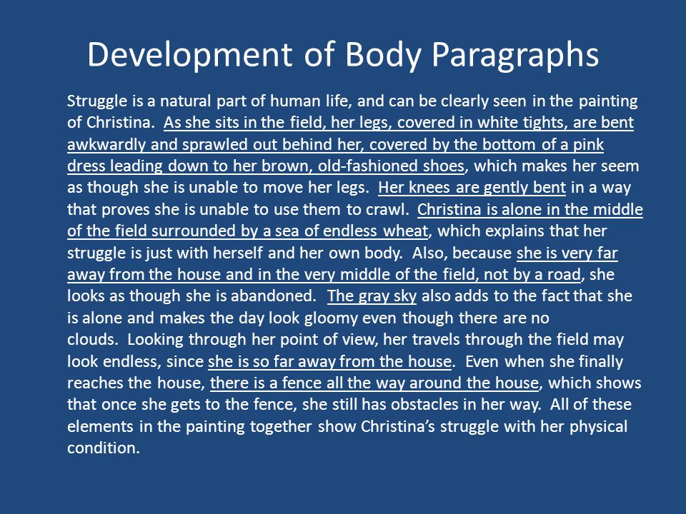 Development of Body Paragraphs Struggle is a natural part of human life, and can be clearly seen in the painting of Christina.