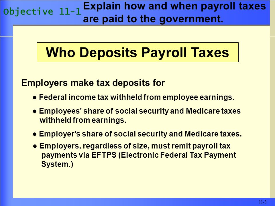 Employers make tax deposits for Federal income tax withheld from employee earnings.