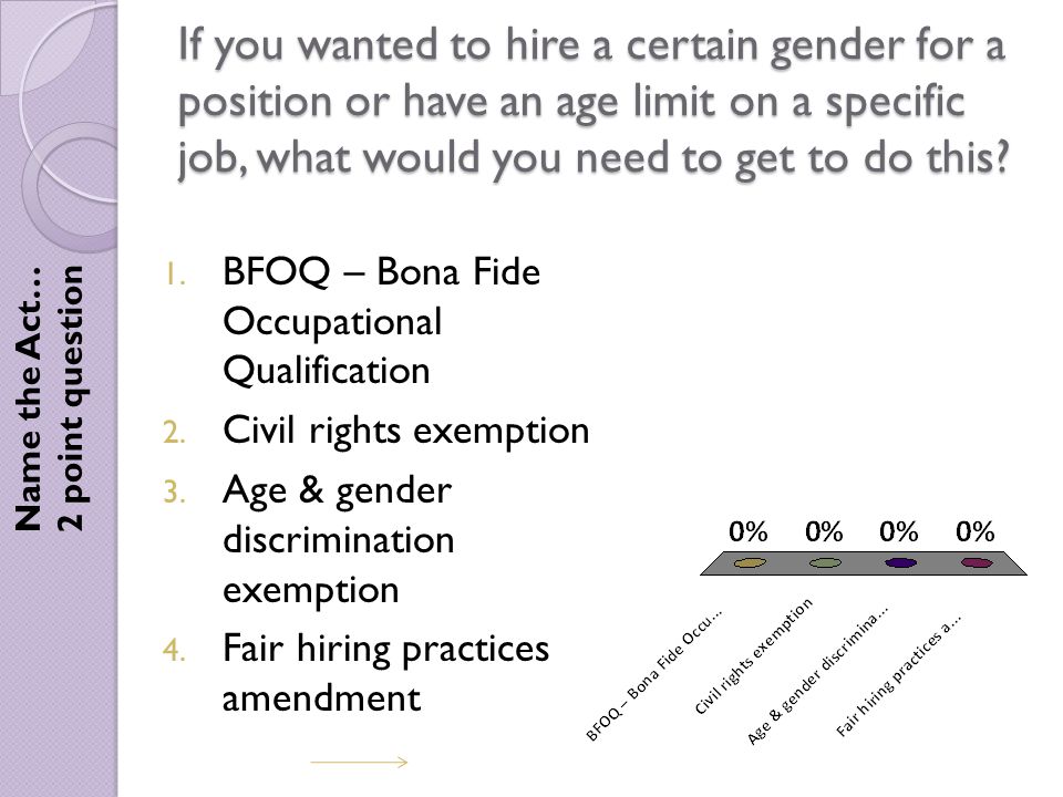 If you wanted to hire a certain gender for a position or have an age limit on a specific job, what would you need to get to do this.