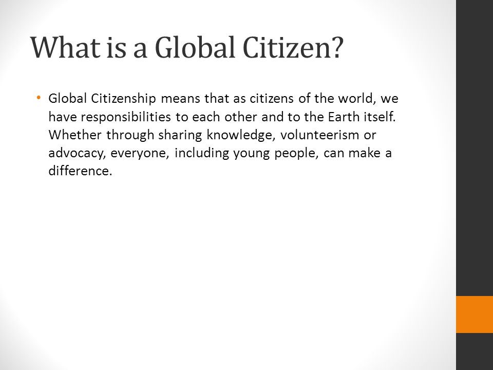 Global Citizenship Litter and Waste. What is a Global Citizen? Global  Citizenship means that as citizens of the world, we have responsibilities  to each. - ppt download