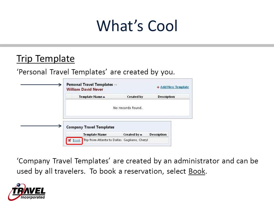 What’s Cool Trip Template ‘Personal Travel Templates’ are created by you.