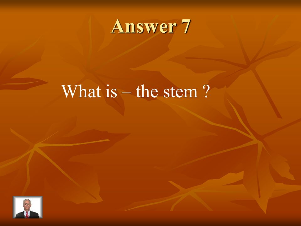 Question 7 The part of the plant which has tubes to carry food and water.