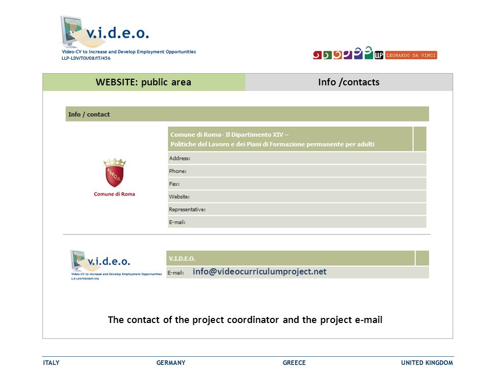 WEBSITE: public areaInfo /contacts The contact of the project coordinator and the project