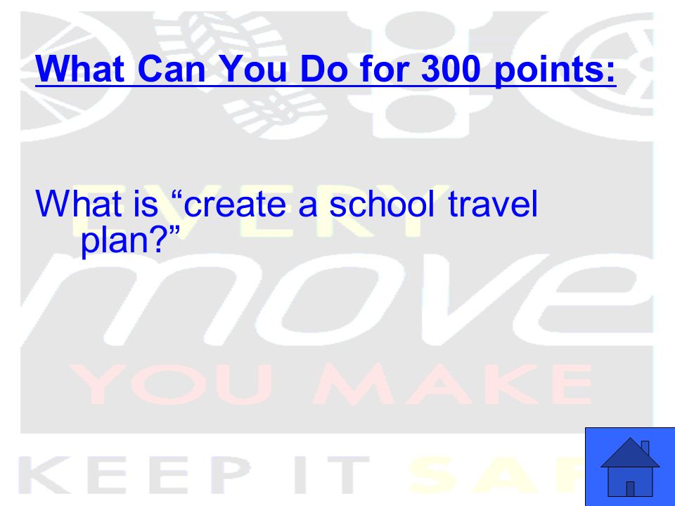 What Can You Do for 300 points: What is create a school travel plan