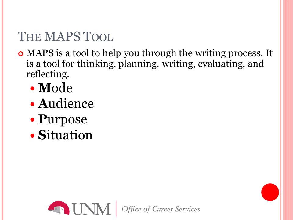 T HE MAPS T OOL MAPS is a tool to help you through the writing process.