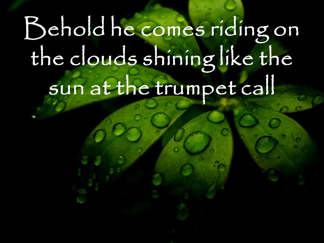 Behold he comes riding on the clouds shining like the sun at the trumpet call