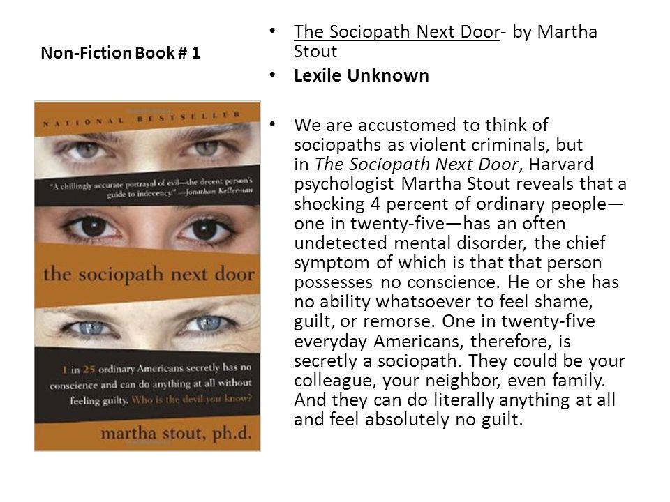 Non Fiction Book 1 The Sociopath Next Door By Martha Stout