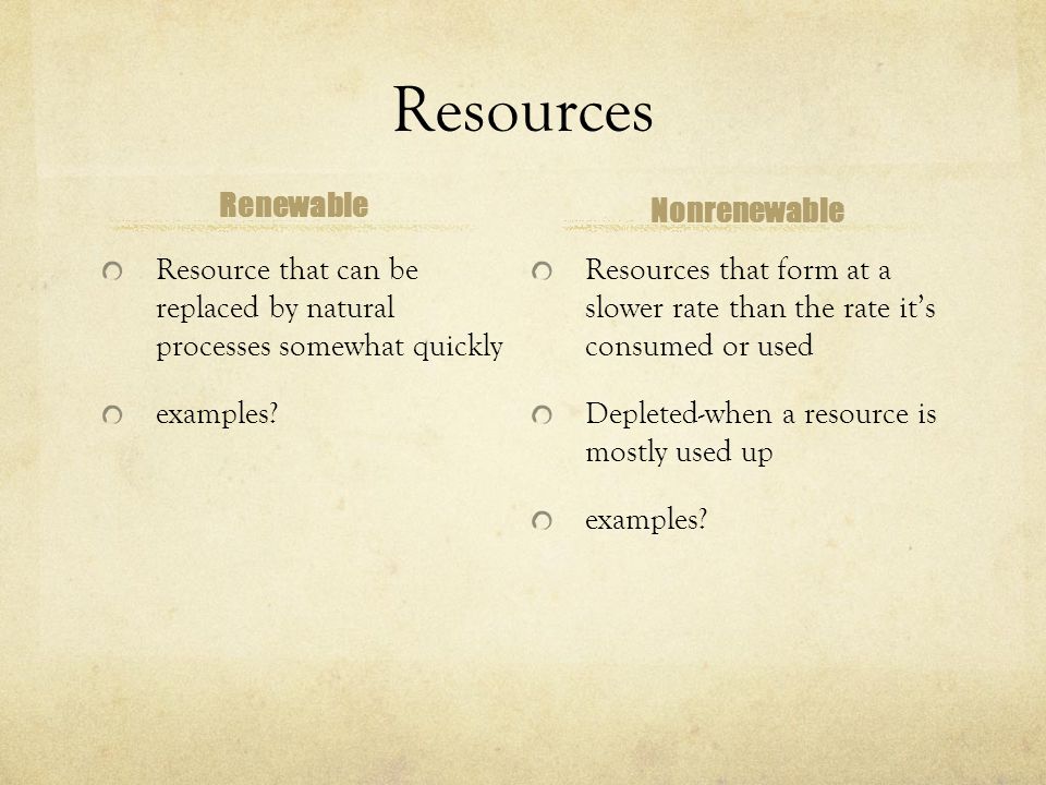 Resources Renewable Resource that can be replaced by natural processes somewhat quickly examples.