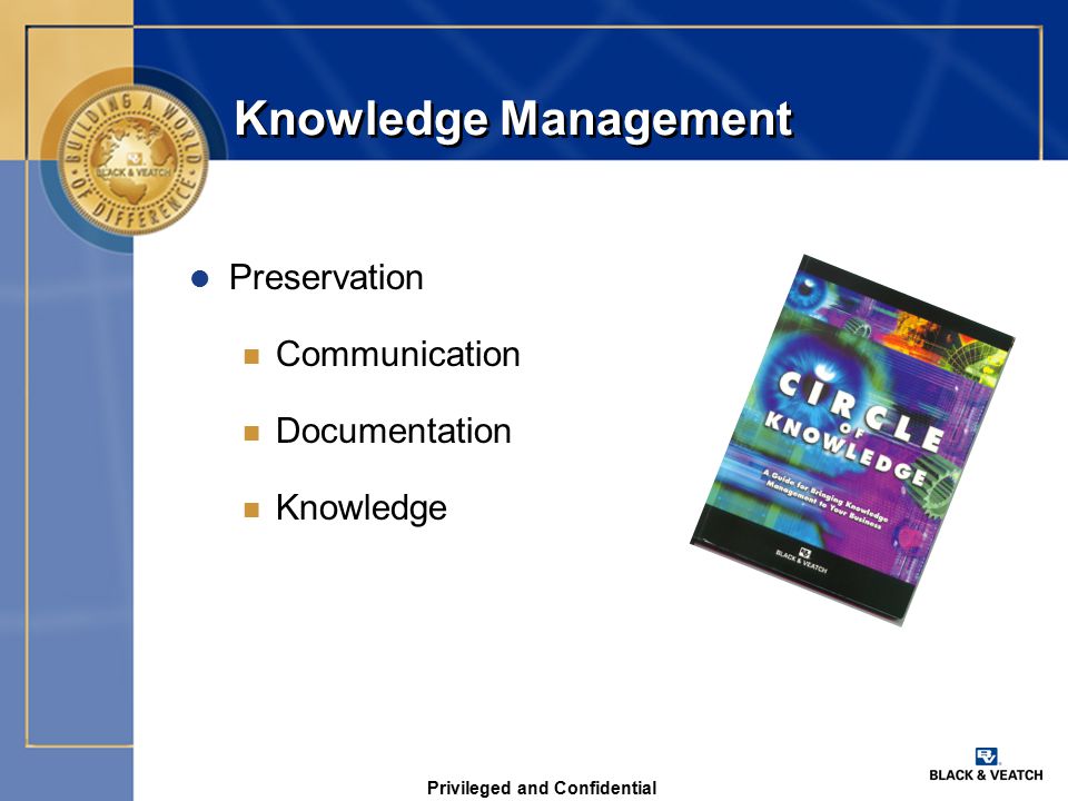 Privileged and Confidential Knowledge Management l Preservation n Communication n Documentation n Knowledge