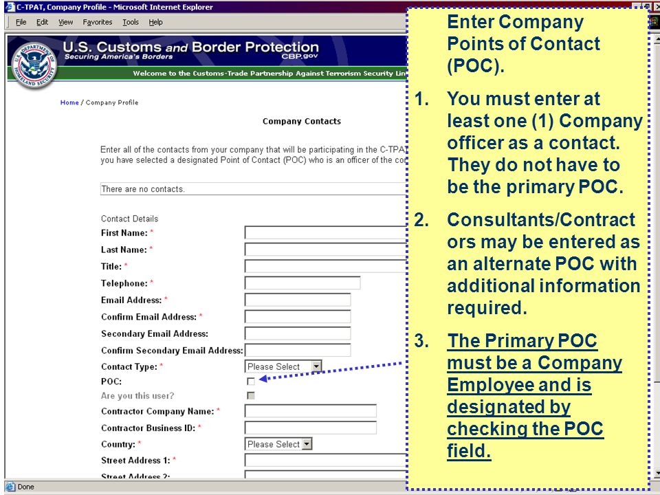 Enter Company Points of Contact (POC).