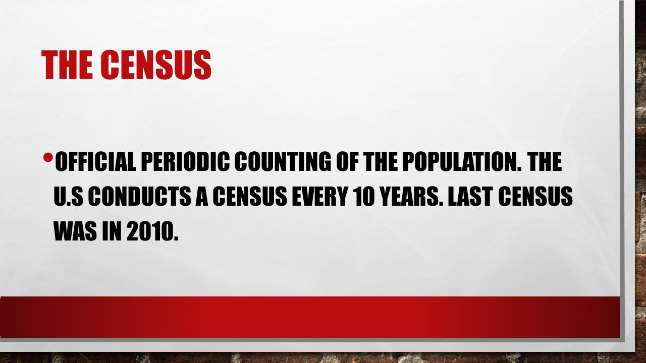 THE CENSUS OFFICIAL PERIODIC COUNTING OF THE POPULATION.