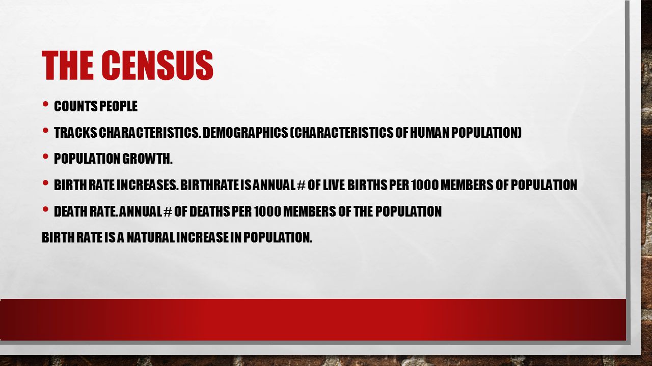 THE CENSUS COUNTS PEOPLE TRACKS CHARACTERISTICS.